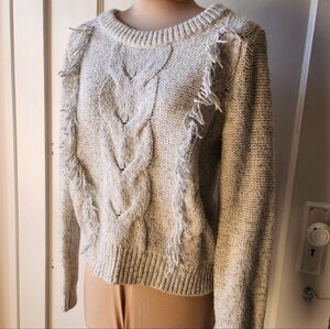 Abercrombie & Fitch Cable Fringe Gray Marl Sweater